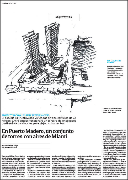 Nota BMA, SLS Lux Puerto Madero, ARQ Clarín, Sole Comunicaciones, Página 24