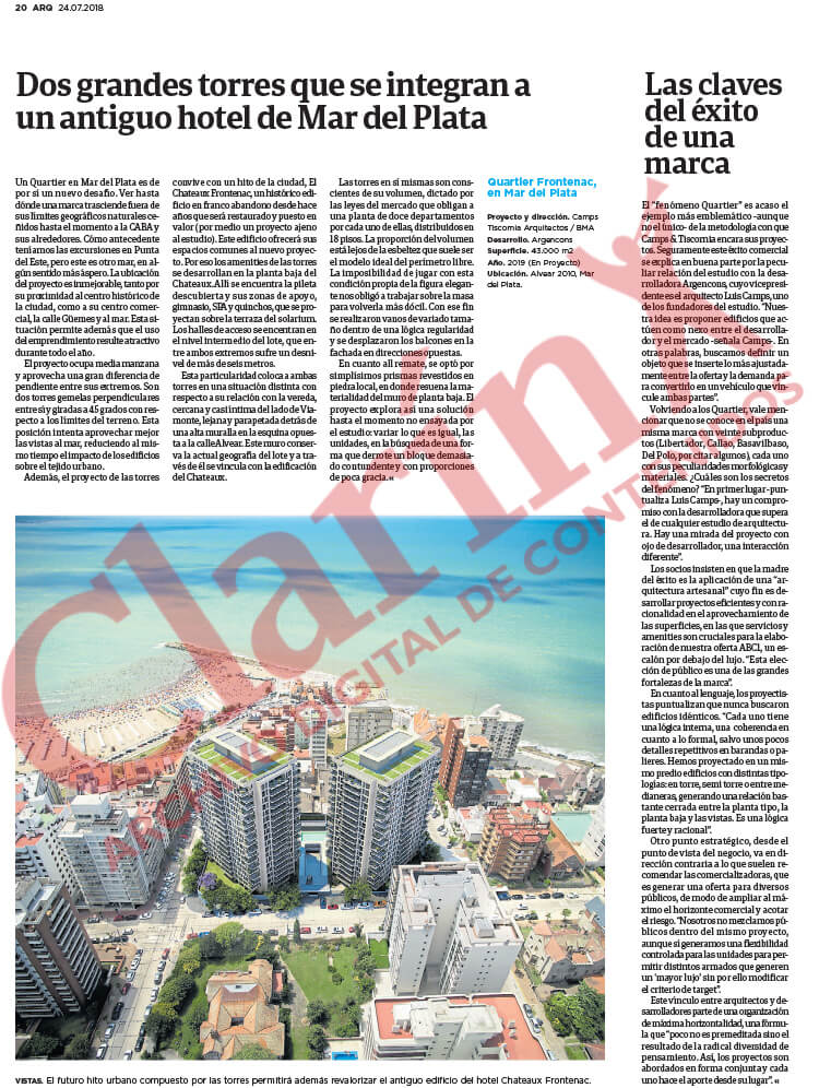 Nota Camps Tiscornia, ARQ Clarín, Sole Comunicaciones, página 20
